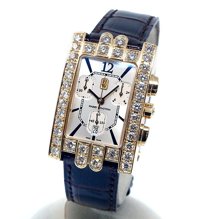 【ハリーウィンストン】アベニュークロノグラフ ダイヤベゼル K18YG 箱/保 OH済 極美品 時計