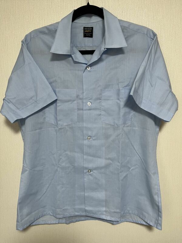 古着 VAN HEUSEN 60s 70s オープンカラーシャツ M 水色 ブルー 青 blue ビンテージ vintagee カラーシャツ シャツ shirts