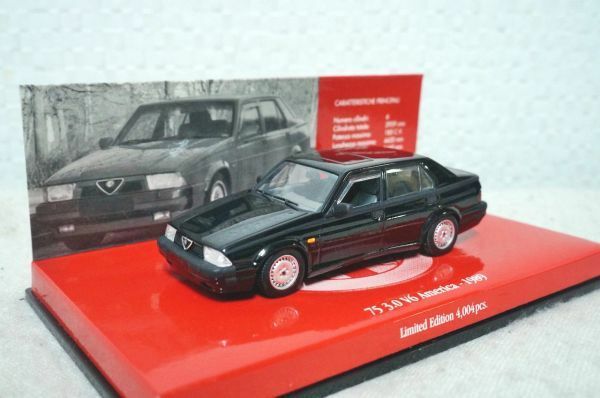 ミニチャンプス アルファロメオ 75 3.0 V6 アメリカ 1989 1/43 ミニカー 黒 ①