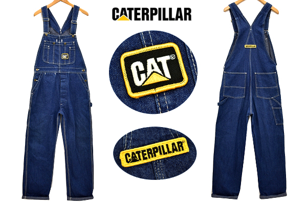 T-0141★超美品★CAT CATERPILLAR キャタピラー★貴重レア 90s アメリカ USA製 ヴィンテージ 濃紺デニム オーバーオール W30-32インチ相当