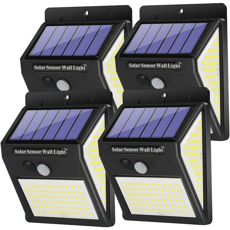 ソーラーライト 4個 センサーライト IP65 140 LED 3面照明 モーションセンサー 3照明モード 防水 セキュリティライト 自動照明 ソーラー