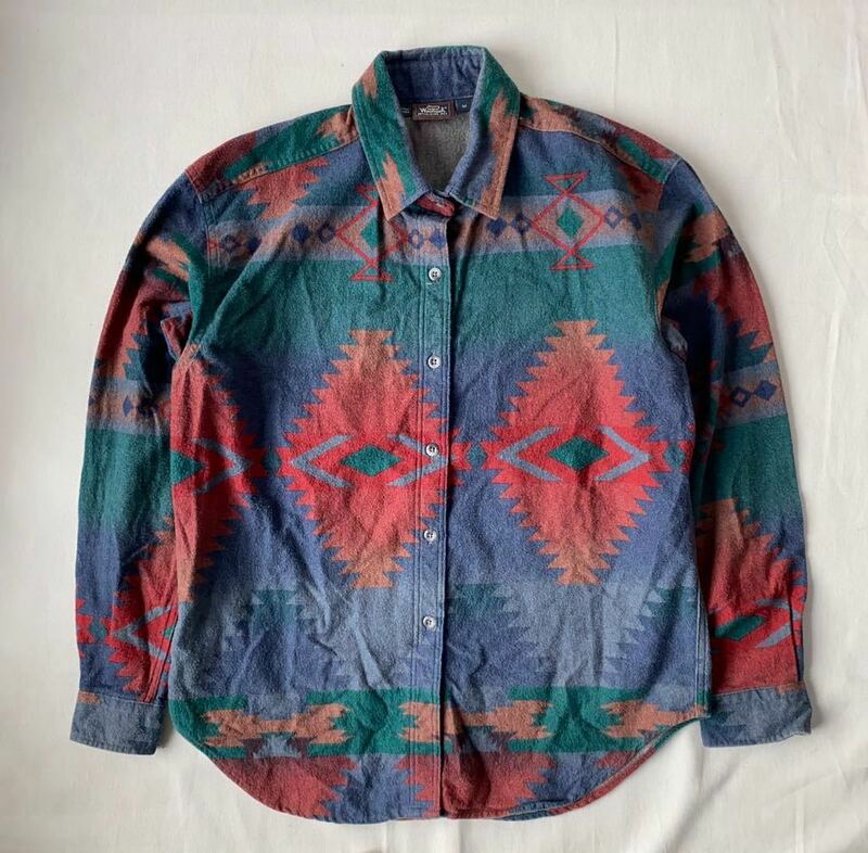 80s90s USA製 Woolrich ネイティブ ネルシャツ M ウールリッチ 長袖 古着
