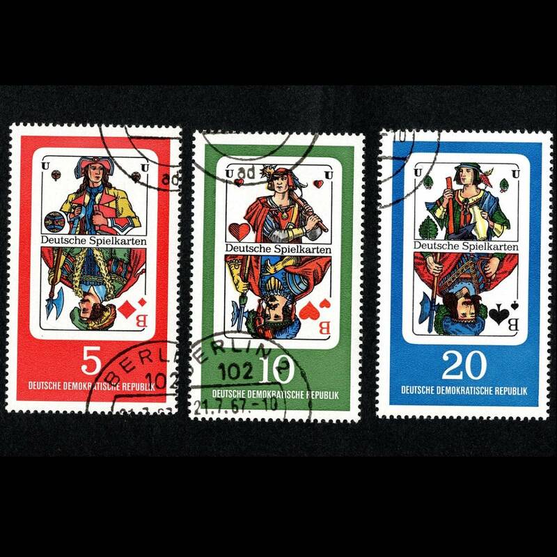 郵便切手 ドイツ民主共和国 東ドイツ DDR [トランプ ダイヤ 5Pf][...ハート 10Pf][...スペード 20Pf] 1967年7月18日 Stamps Playing Cards