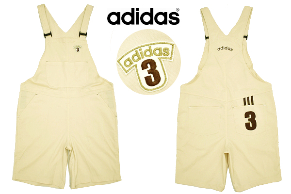 T-0134★美品★adidas アディダス★通年 やや薄地 ベージュ ストレッチ素材 ショートオール ミニオール オーバーオール Ｍ