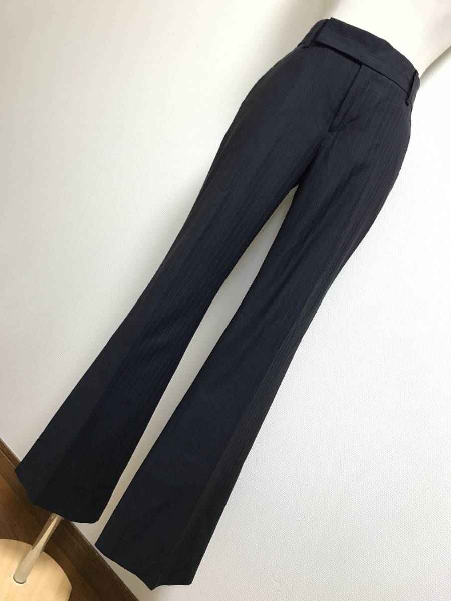 美品★23区ストライプ美ラインパンツ日本製ブラックS★8897