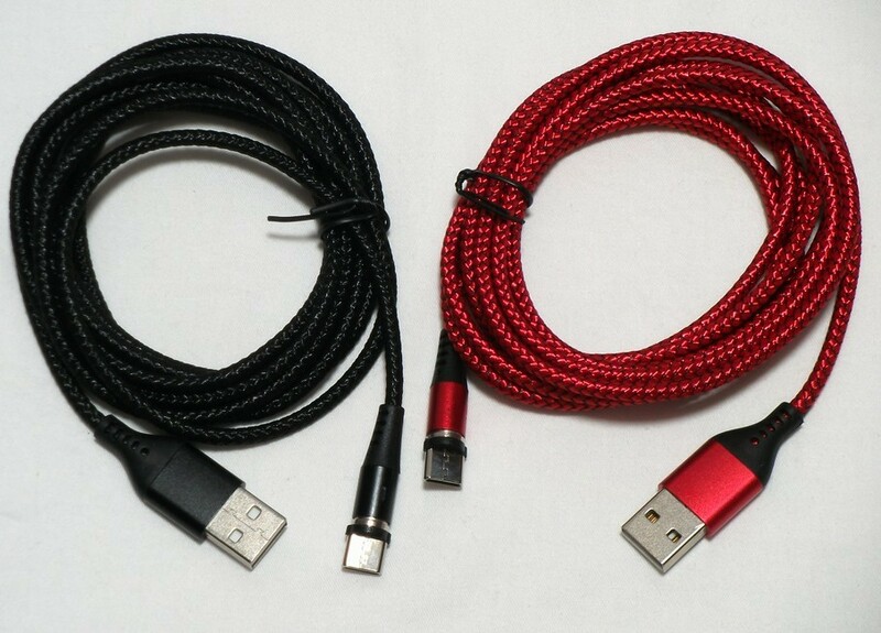 マグネット式 USB type-c 充電ケーブル 2m 2本セット 赤色 黒色