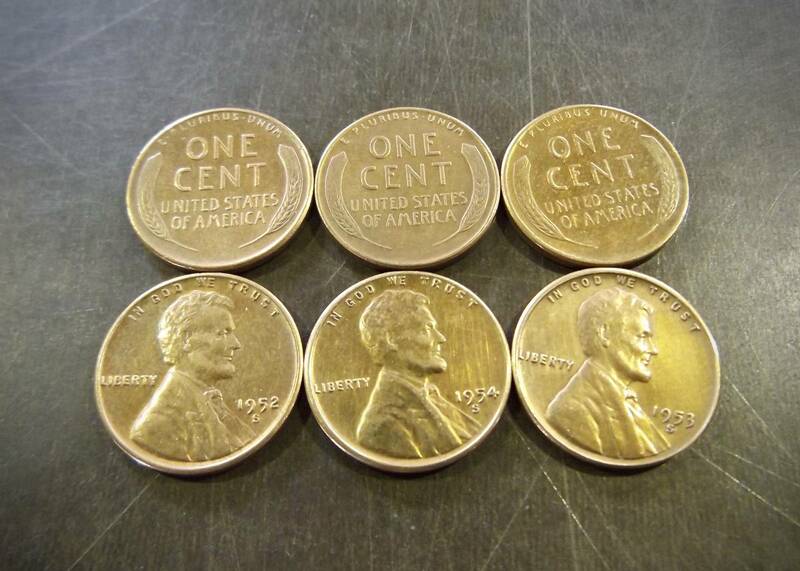 小麦1セントコイン 1950年～1959年6枚セット S刻印 送料無料 （13219）リンカーン 貨幣 硬貨 ペニー 北アメリカ古銭 USA