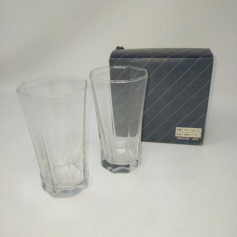 ●未使用●KAMEI GLASS カメイグラス 8角タンブラー タンブラーセット ２個セット 昭和レトロ タンブラー ガラスコップ グラス コップ　S