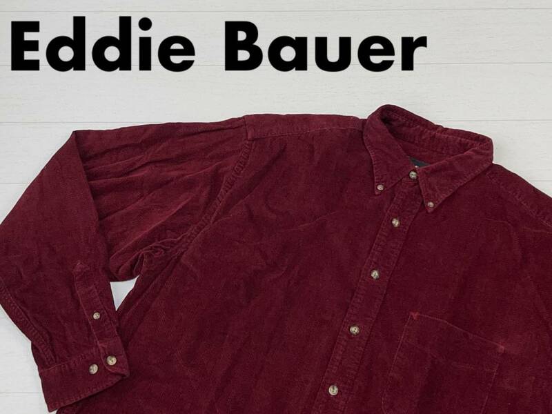 ☆送料無料☆ Eddie Bauer エディーバウアー USA直輸入 古着 長袖 ボタンダウン コーデュロイ シャツ メンズ TALL L ワインレッド トップス