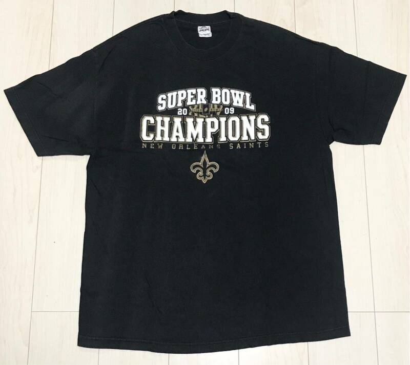 NFL セインツ Tシャツ 【 XL / 黒 】 2009 SUPER BOWL 優勝 NEW ORLEANS SAINTS ニューオーリンズ アメリカンフットボール アメフト