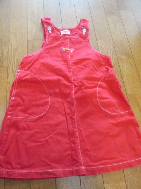 130 　miki HOUSEミキハウス　赤デニム素材　ジャンパースカート　美品