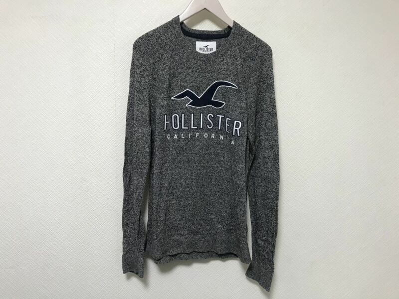 本物ホリスターHOLLISTERロゴワッペンコットンニットセーターメンズMビジネス白紺ネイビー