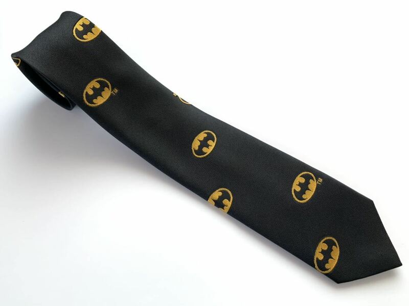 【レア品】BATMAN バットマン ネクタイ ブラック 黒 ロゴ 総柄 日本製 美品