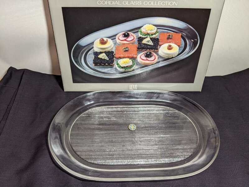 HOYA　楕円大皿　柾目　保谷硝子　CORDIAL GLASS COLLECTION　盛皿　食器　共箱付き　生活雑貨