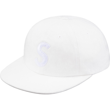 即決 supreme washed denim s logo 6 panel cap white