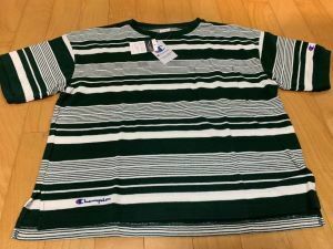 新品●チャンピオン Champion　ボーダーTシャツ CW-R323 レディース★Ｌ　ダークグリーン　ホワイト　ウィメンズ　ホワイト