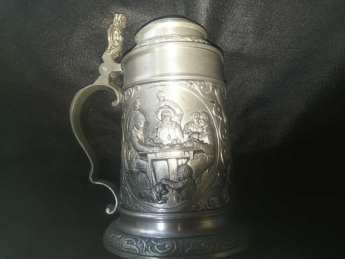 ビアマグ ドイツ製 蓋付き 金属製・SKS'ZINN95刻印