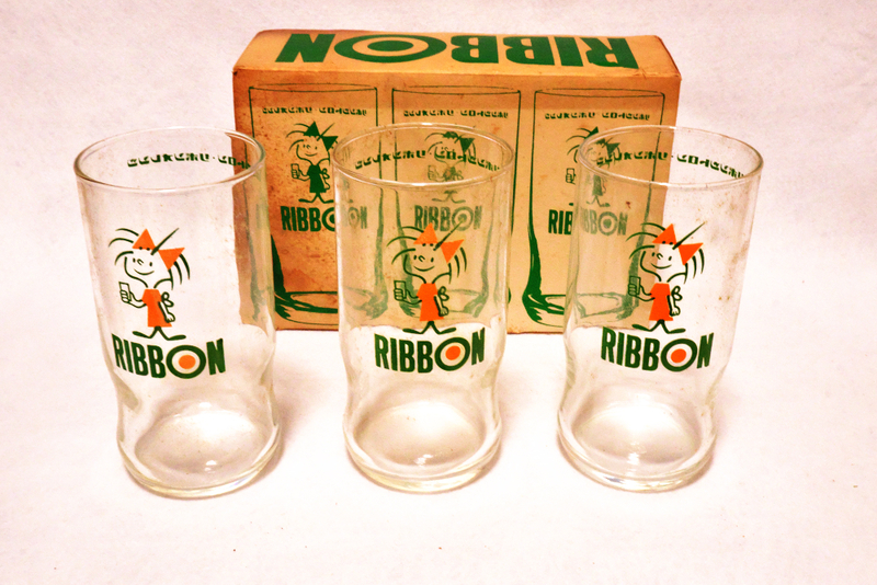 リボンシトロン リボンオレンジ 昭和レトロ 特製グラス３個組箱入り 未使用品 送料無料