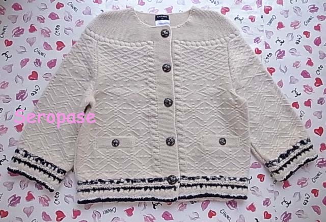 ★１３Ｂシャネル CHANEL 秋冬 カシミヤ ＣＣロゴボタン カーディガン ニット オフホワイト ３６