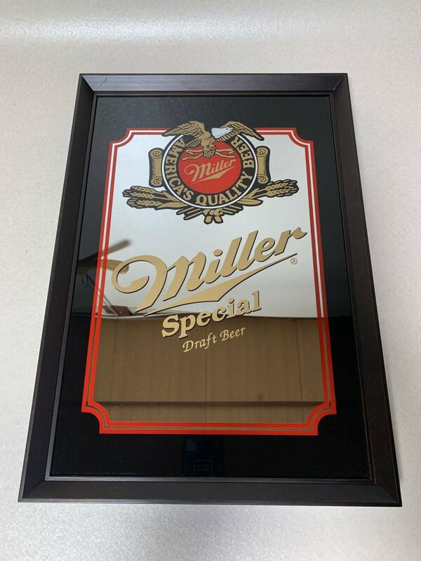 ビンテージ パブミラー Miller(ミラー) ビール Special Draft Beer 鏡 インテリア 壁掛け ディスプレイ 未使用