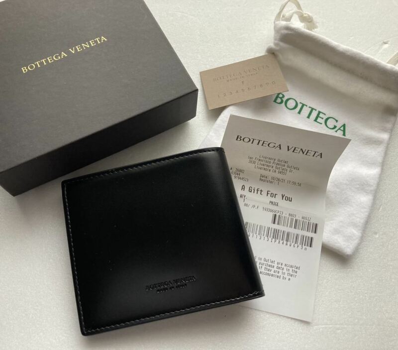 【送料無料】新品◆ BOTTEGA VENETA ボッテガ ヴェネタ メンズ レザー 二つ折り 財布 正規 黒