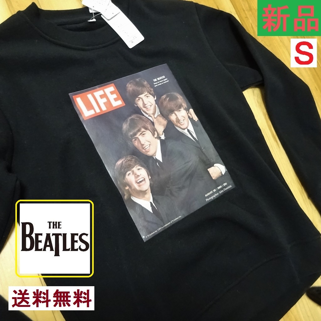 ビートルズ トレーナー【 胸囲～約９７ cm 】裏起毛スエット長袖 ブラック THE BEATLES
