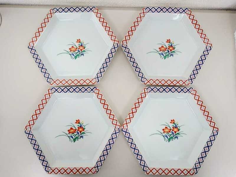 丸西陶芸　４枚セット　六角皿　六角鉢　陶器