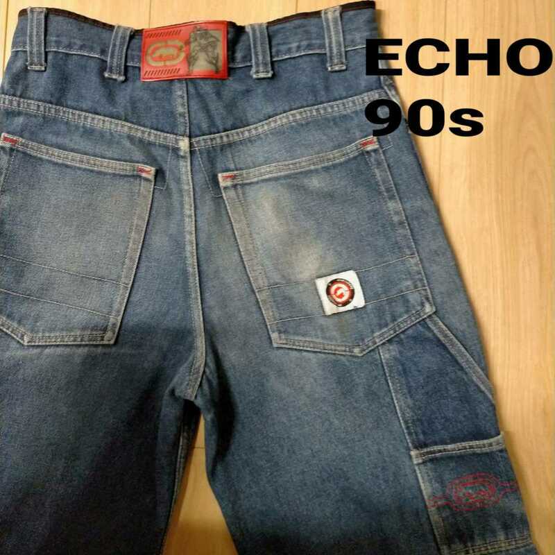 90s エコー ECHO ロゴ 刺繍 デニム ジーパン デニムパンツ 30 ストリート b-boy スケーター オールドスクール 90年代
