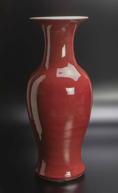 清 紅釉観音瓶 中国 古美術