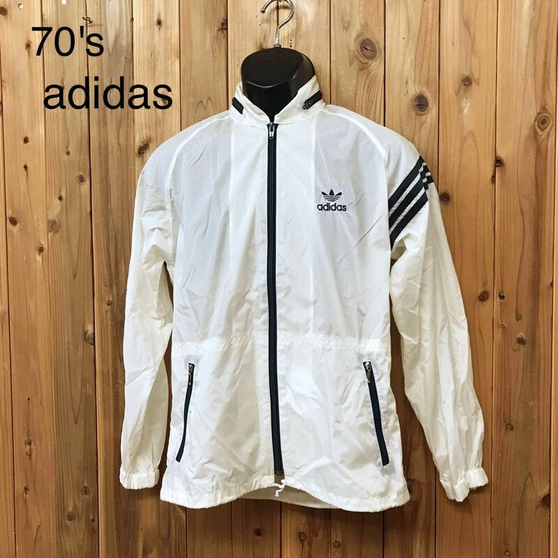 70's／adidas◆アディダス◇ナイロンジャケット＊ヴィンテージ アウター スポーツウエア シャカシャカ パーカー デサント レディース M