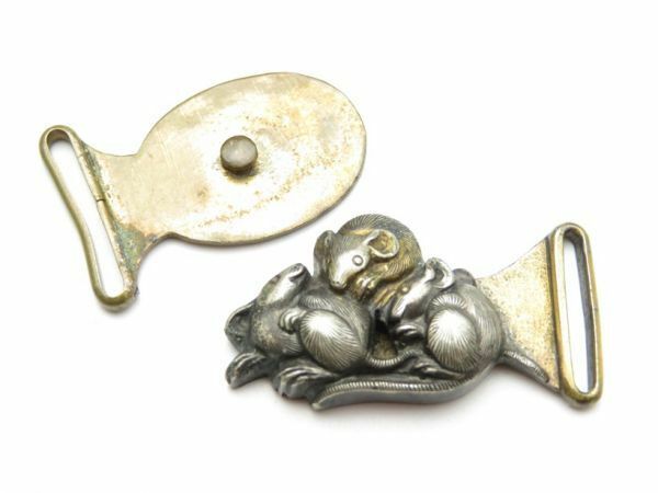 【2791】堤物　明治時代　銀製　ネズミ彫金　金物（初品・買取品）