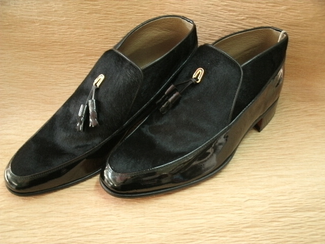 26.0　ハラコショートブーツ　黒　革底　紳士靴　革靴