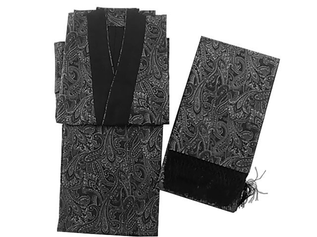 リバーシブル 二部式 きもの 着物 Kimono ショール付き ブラック系