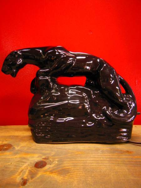 50S 美品 米国製 ビンテージ ブラックパンサー 黒豹 黒陶器TVランプ/ロカビリー
