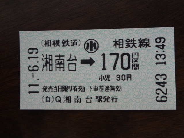 湘南台から170円区間ゆき【相模鉄道・軟券乗車券（小人）】