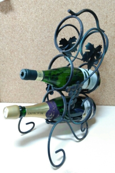 レア　ワイン セラー　3本 用　レトロ仕上げ 青さび　 即決あり　ボトルラック　アンティーク オブジェ