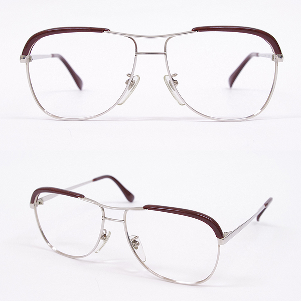 【眼鏡産地鯖江製ビンテージ眼鏡】スタープラチナを使用したツーブリッジ＆ブロー眼鏡:エンジ【各部点検済みで長くお使いいただけます】