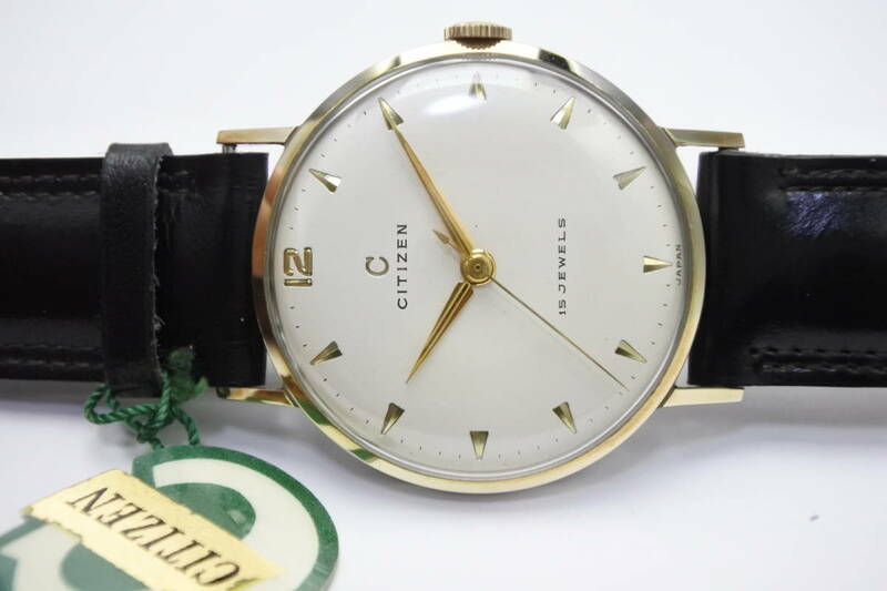最近少なく貴重機種☆１９６１年製　CITIZEN　 Cマーク　TOP　14K金張　１５石　手巻き紳士腕時計　デッドストック品