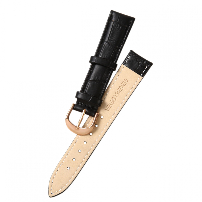 革ベルト 16mm ブラック ローズゴールド尾錠 取付マニュアル+バネ棒付 腕時計ベルト