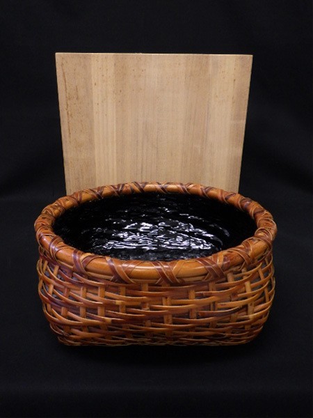 小菅吼月 鳳尾竹組 炭斗 共箱付 花器 竹芸 花道具 竹製 カゴ 花籠 竹籠