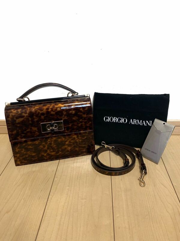 極美品 GIORGIO ARMANI ジョルジオアルマーニ ボルゴヌオーボ11 ハンドバッグ べっ甲デザインレザー