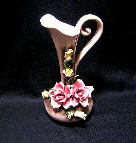 イタリア製 CAPODIMONTE カポディモンテ 陶花 フラワーベース オブジェ 飾り 花瓶 ピッチャー ローズ バラ 薔薇