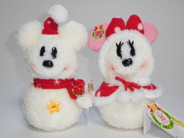 タグ付き ディズニー 25周年 クリスマス ミッキー＆ミニー ぬいぐるみ スノーマン 雪だるま 2個セット