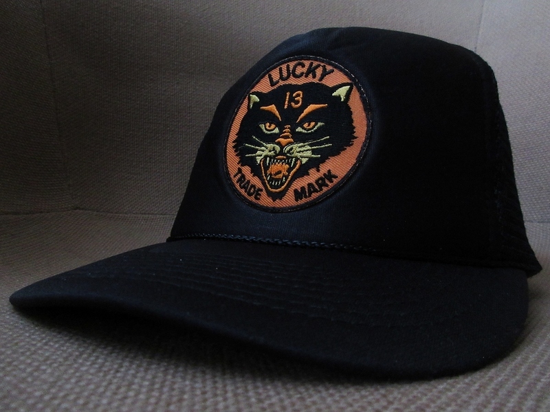 00's LUCKY 13 OTTO トラ～ヒョウ 刺繍 パッチ クロスボーン スカル トラッカー メッシュ キャップ ラッキー CAP ロック パンク ロカビリー