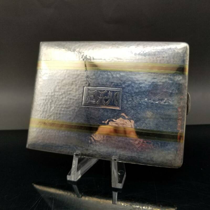 K14 スターリングシルバー 米国 ヴィンテージ シガレットケース カードケース 金 銀 彫金 ゴールド 装飾 モノグラム EAM
