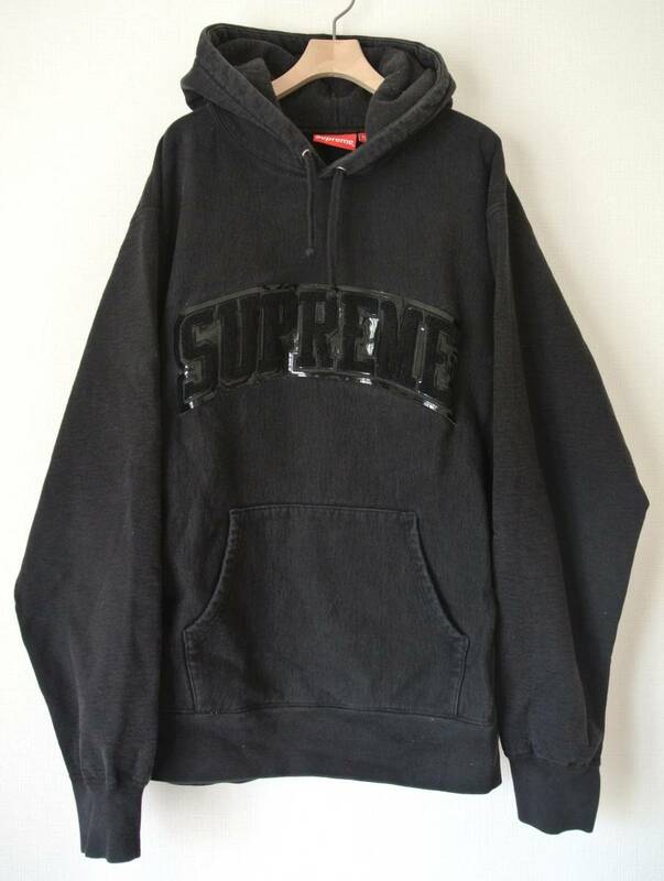 Supreme Patent/Chenille Arc Logo Hooded Sweatshirt　BLACK　XL　シュプリーム　パーカー　シュプリーム
