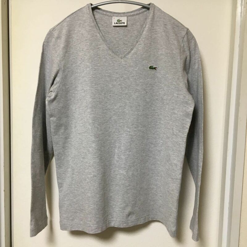 ◆【定番】Lacoste ラコステ/ VネックロングTシャツ/グレーsize 3 (Sサイズ相当)