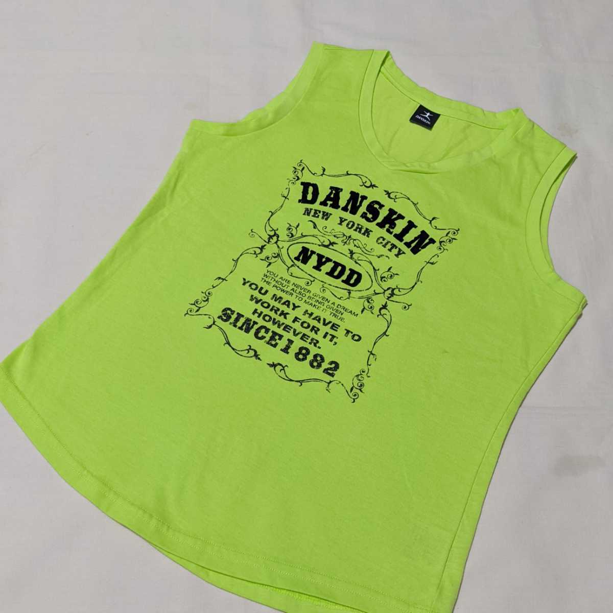 +PD8 DANSKIN ダンスキン レディース L タンクトップ カットソー イエロー ライトグリーン スポーツ ウェア ダンス フィットネス