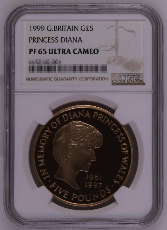 【記念貨幣】1999年イギリスエリザベス女王ダイアナ妃追悼記念５ポンド金貨 NGC PF65 ULTRA CAMEO メモリアルゴールドコイン★Y42