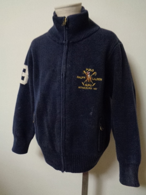 ポロラルフローレン Ralph Lauren キッズ フルジップ ニットジャケット 110サイズ セーター ネイビー 刺繍